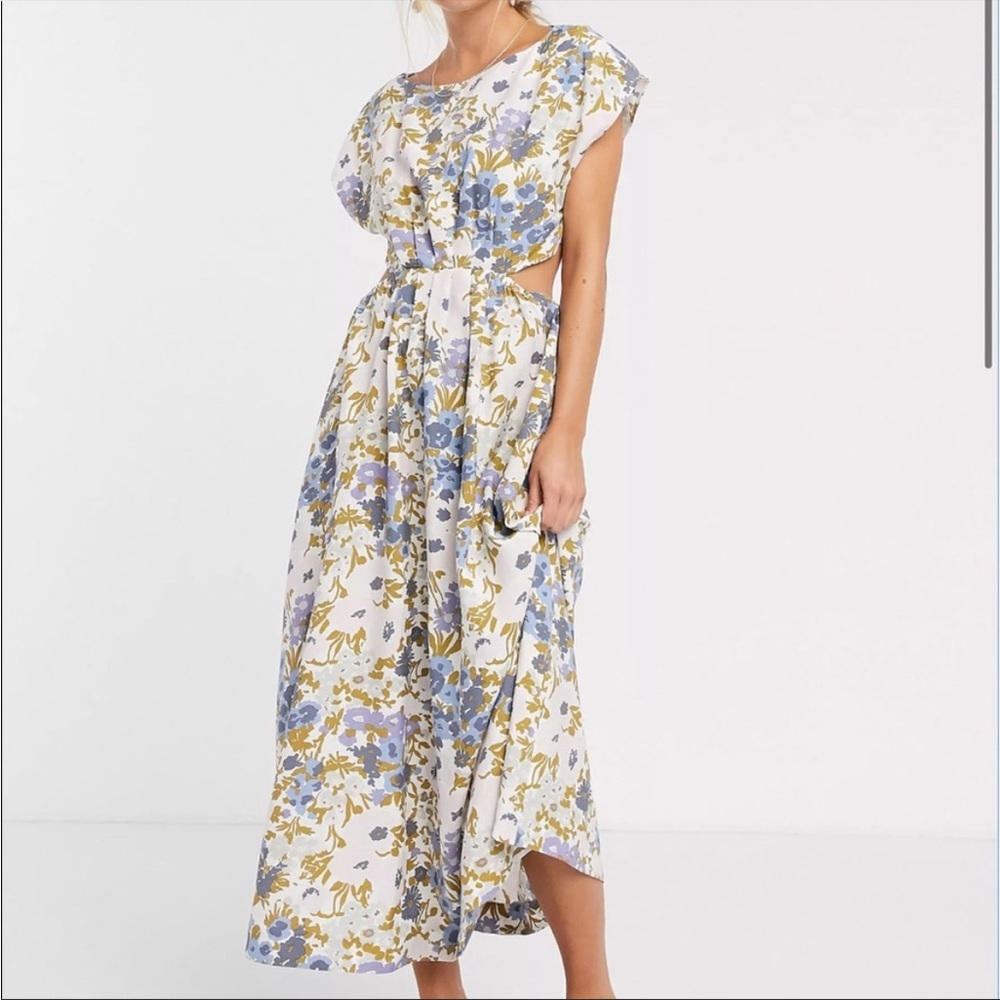 & other stories floral midi cutout dress